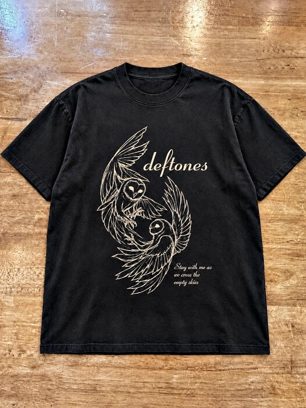Rock Band Deftones Owl 'Stay With Me As We Cross The Empty Skies' Tee in Black